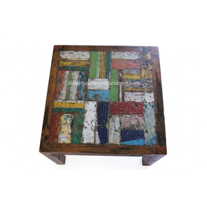 Table à manger DIVADI, modèle carré à pieds fixes, patchwork, bois de bateau recyclé, design durable, écologique, pour intérieur et extérieur - Product Image 4