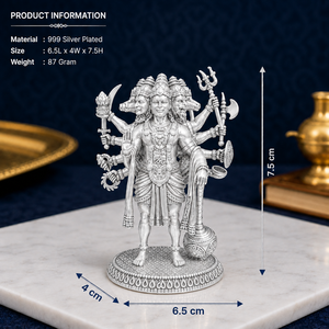 Jaipur Metals - Ídolo de Hanuman Panchmukhi Chapado en Plata 999 |   Estatua Hindú de Mesa Duradera 100% Latón |   6.5x4x7.5 cm |   87g |   Pooja - Product Image 2