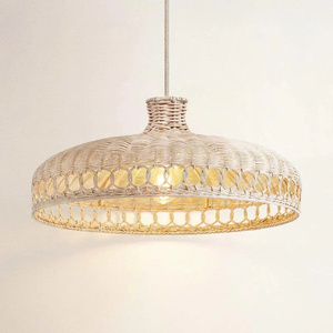 Lámpara Colgante Ancha de Ratán Natural Sunrise Halo con Diseño Tejido en Capas, Iluminación de Techo Hecha a Mano, Decoración para Cocina y Comedor - Product Image 1