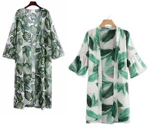 Kimono estampado para mujer, traje de baño, cárdigan informal de verano para playa, cárdigan suelto con frente abierto, vestido kimono con estampado tropical - Product Image 3