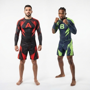 Ensemble de vêtements de combat MMA pour hommes, imprimé camouflage vert, rashguard et short, tissu respirant, vêtements ajustés pour arts martiaux mixtes - Product Image 2