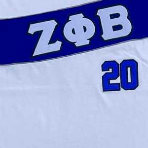 Camiseta Premium Blanca de Zeta Phi Beta con Bordado Azul de Letras Griegas para Mujer, Estilo Deportivo, Uso Casual - Product Image 3