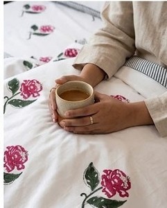 Parure de draps de luxe légère en coton 100% imprimé pigmentaire motif floral corail, 200 fils/cm², durable |   Housse de coussin florale indienne Jaipuri | - Product Image 6