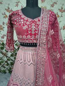 Ensemble ethnique de créateur pour femme, rose bonbon, brodé, séchage rapide, hiver/été, Lehenga Choli Dupatta, pour mariages et fêtes - Product Image 3
