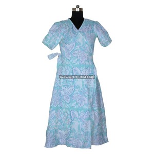 Albornoz largo de algodón con estampado de bloques, kimono largo, ropa de playa, ropa de dormir, albornoz floral suave, Fabricante Mayorista - Product Image 6