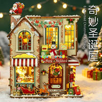 Décoration de maison de village de Noël en bois, miniature lumineuse à LED, ornement de table pour les fêtes, décoration intérieure, cadeau