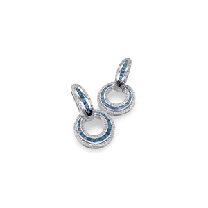 2.10 Cttw White Round & Blue Baguette Diamond Drop <b>Dangle</b> <b>Earrings</b> 925 Sterling <b>Silver</b>, Natural Diamond <b>Earrings</b> for Women - Product Image 3