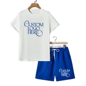 2026 OEM Custom logo Embroidery Printed Design Summer Short-sleeved Suit Men's Round Neck High-end Solid Color Half-sleeved <b>Set</b> - Product Image 3