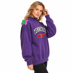 Sweat-shirt à col montant violet avec inscription TENNESSEE et appliqué carte, épais et lourd, idéal pour l'hiver - Product Image 2