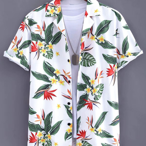 Men's Casual Beech Wear Summer Shirt 250 Grams Breathable Quick Dry Eco-Friendly Short Sleeve Floral Print Design 100% Polyest - Product Image 3