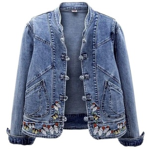 Chaqueta vaquera vintage bordada para mujer 2026, estilo chino, con botones frontales, corta, para otoño, informal - Product Image 2