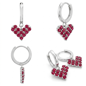 Nuevos Pendientes de Aro Románticos de Plata de Ley 925 con Baño de Rodio y Corazón con Engaste de Garra, Regalo Único y Elegante para el Día de San Valentín para Mujer - Product Image 4