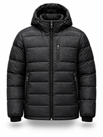 Veste matelassée à capuche noire pour homme, imperméable, coupe-vent, décontractée, fermeture éclair sur le devant, logo, 100% polyester, hiver, longueur standard