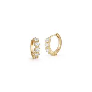 Boucles d'oreilles créoles en or 14K avec diamants de laboratoire taille ronde, pavé de 5 pierres, 12mm, petites créoles Huggies éternité, vente en gros - Product Image 3