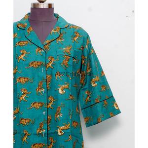 Robe longue 100 % coton pur à imprimé floral, manches cloche, imprimée à la main, col en V, longueur midi, style chemise, pour l'été et les fêtes - Product Image 2