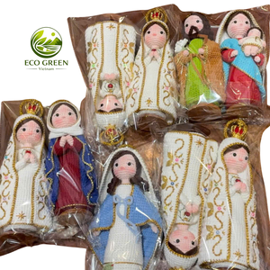 Muñeca de Ganchillo Virgen María Hecha a Mano, ECO GREEN, con Velo Azul y Corona Dorada, Figura Religiosa Católica Cristiana, Decoración Vietnamita - Product Image 6