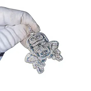 Último Modelo de Colgante Personalizado de Hip Hop Chapado en Oro Blanco con Diseño de Dibujos Animados, Moissanita VVS con Engaste de Garra, Plata de Ley, Unisex, para Fiestas, Venta al por Mayor - Product Image 1
