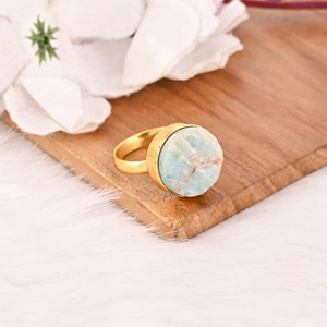 Handmade Gold Plated <b>Adjustable</b> Amazonite Brass <b>Ring</b> Gemstone Jewelry for Women Trendy - Product Image 3