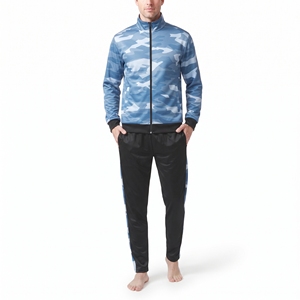 Men's Blue <b>Camouflage</b> Sublimation <b>Tracksuit</b> Sportswear Zip Up Jacket Matching Pants Gym Workout Athletic Training Set - Product Image 4