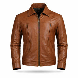Chaqueta de Cuero Genuino Marrón para Hombre, Chaqueta de Cuero Clásica Informal, Chaqueta de Cuero Ajustada a la Moda, Fabricante Personalizado - Product Image 1