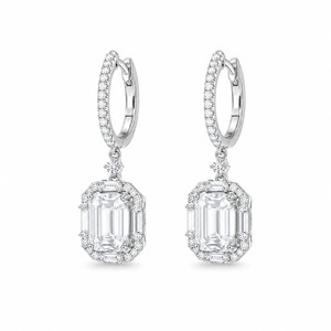 <b>Emerald</b> Cut Diamond Drop <b>Earrings</b> 925 Silver Rhodium Plated Classic Women's Wedding Jewelry - Product Image 4