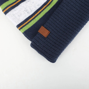 Navy Wool Knit Breathable Waterproof Beanie <b>Hat</b> with <b>Pom</b> <b>Pom</b> Fold Cuff Warm Casual Winter Cap - Product Image 3