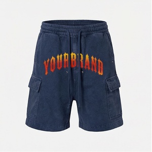 Shorts cargo personnalisés en coton 100% 280 GSM, poids lourd, couleur personnalisée, logo imprimé à l'écran, cordons longs, pour hommes, OEM ODM - Product Image 1