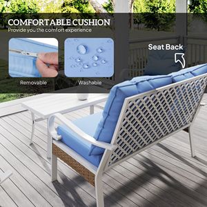 Set Divano a 4 Pezzi Blu Chiaro per Patio con Sedie a Dondolo e Tavolino da Caffè per Giardino, Prato o Piscina in Legno di Quercia - Product Image 5