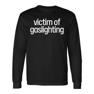 T-shirt a maniche lunghe Victim Of Gaslighting, girocollo nero, abbigliamento unisex per adulti - Product Image 2