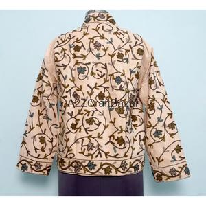Veste en cotisse à col mandarin brodée de fleurs, doublure en coton faite à la main, écologique, respirante, séchage rapide, été automne, vintage - Product Image 5