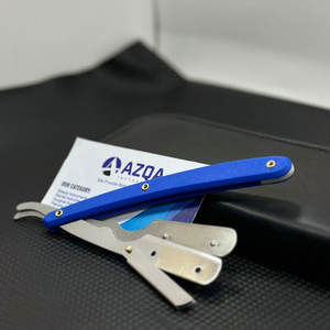 Navaja de Afeitar Clásica Azul de Hoja Recta, Plegable, de Acero Inoxidable, Herramienta de Afeitado para Barberos y Uso Doméstico - Product Image 4