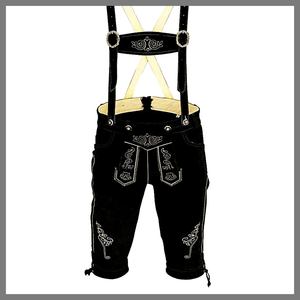 Lederhosen noirs de festival bavarois pour hommes, en laine, coupe droite, brodés, en cuir de vache véritable, tailles européennes 46 à 62 - Product Image 1