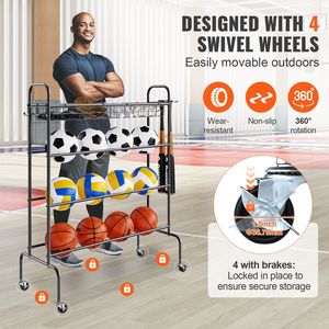 Supporto per Allenamento di Tiro a Canestro a 4 Livelli con Ruote e Ganci, Organizzatore per Attrezzature Sportive - Product Image 2