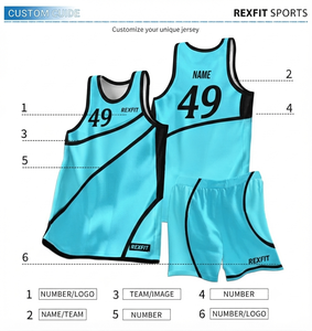 เสื้อบาสเก็ตบอลแบบกลับด้านได้ Rexfit รุ่น Unisex ผ้าโพลีเอสเตอร์ตาข่ายระบายอากาศ ชุดกีฬา พิมพ์ลายโลโก้แบบ Sublimation สำหรับเด็กผู้ชายและผู้ใหญ่ - Product Image 4