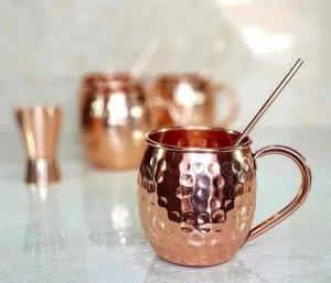 Véritables tasses Moscow Mule 400 ml en cuivre pur, anti-fuite, design martelé, faites à la main, avec poignée, écologiques, pour bières et cocktails - Product Image 5