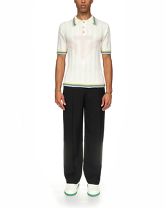 Polo de Punto Crema para Hombre, Manga Corta, Botones, Cuello con Ribete en Contraste, Estilo Preppy - Product Image 5