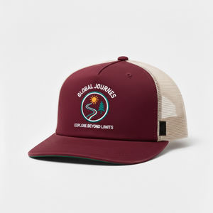 หมวกแก๊ปทรงสปอร์ต 6 แผง ปักโลโก้ตามสั่ง สีแดงเลือดหมู-ดำ  หมวกตาข่ายแบบ Snapback  ลายปัก Adventure  ระบายอากาศได้ดี - Product Image 1