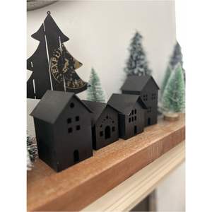 Galvanized Metal Christmas Village House <b>Candle</b> Holder Set Rustic Zinc Tealight Lantern Indoor <b>Winter</b> Mantel Holiday Decor - Product Image 4