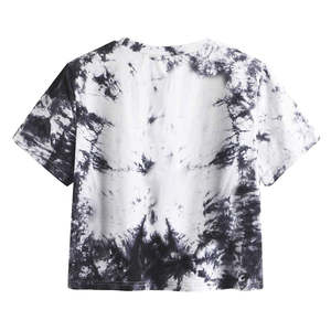 Camiseta Corta Tie Dye Blanca y Negra, Manga Corta, Estilo Casual Urbano, Top Corto de Algodón, Logotipo Personalizado, Proveedor OEM - Product Image 6