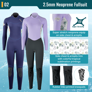 Combinaison de plongée intégrale AROPEC pour femme en néoprène 2,0 mm, col ras du cou, manches longues, fermeture éclair dorsale, blocs de couleur, durable, imperméable, sans coutures - Product Image 3