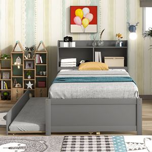 Letto singolo grigio con letto estraibile e libreria per bambini - Product Image 4