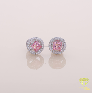 Premium Pink Lab grown <b>Stud</b> Earrings Round Halo Design White Gold Plated Fine Jewelry Wedding Bridal Gift - Product Image 6