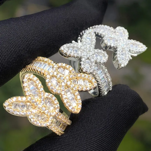 Anillo de Lujo con Flores, Chapado en Oro de 18K, Cristales de Circonita, Corte Baguette, Engaste Pavé, Joyería Unisex para Fiestas - Product Image 5