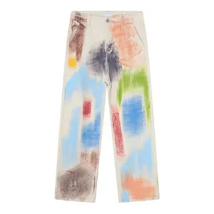 Son tasarım kot pantolon özel hip hop baggy kot ile graffiti boyalı pantolon erkekler