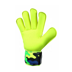 Football Goalkeeper Gloves Latex Full <b>Finger</b> Silicone Printed Neon Green Camouflage Wrist <b>Strap</b> Non Slip Hook Loop Closure - Product Image 1