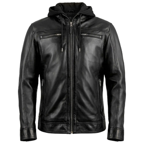 Veste d'hiver à capuche pour homme en cuir véritable, double fermeture éclair, grande taille, coupe ample, logo personnalisé, respirante, confortable, service OEM de haute qualité - Product Image 3