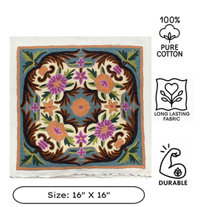 Funda de Cojín Tradicional Kashmiri Aari, 16 Pulgadas Cuadradas, Funda de Almohada de Algodón, Bordado con Hilo de Lana, Cierre de Cremallera de Lujo, Decoración del Hogar - Product Image 3