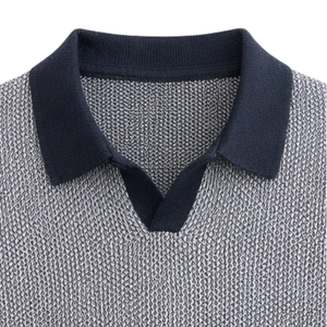 Polo de punto de nido de abeja para hombre, manga corta, algodón premium, cuello texturizado en contraste, corte ajustado, informal y elegante, para verano, venta al por mayor - Product Image 4