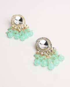 Pendientes de lujo con cuentas verde pastel, hechos a mano, de aleación de zinc chapada en oro, tradicionales, étnicos, para mujer, al por mayor - Product Image 4