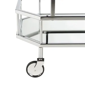 Carrito de Bar Moderno Cromado con Estantes de Vidrio, 29.8x29.6x16.5 Pulgadas, Estilo Glamuroso, Carrito Rodante para Fiestas - Product Image 2